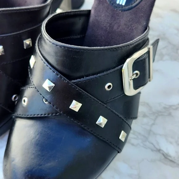 Studded Chunky Heeled Slip-on Moto Platform Mules Clogs Y2K (7.5) - Picture 4 of 12